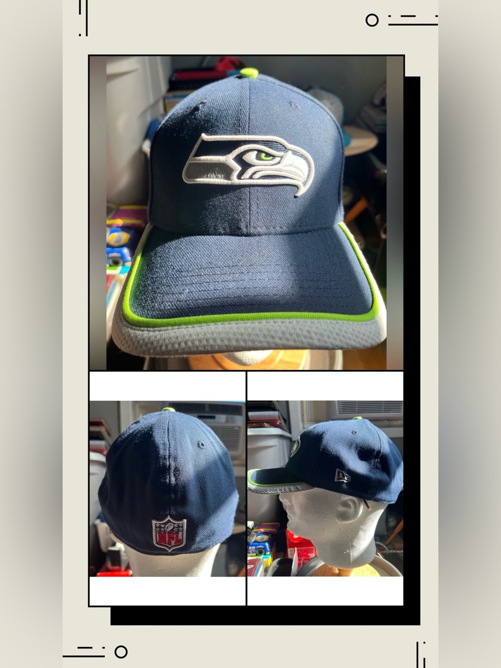 Blue Seattle Seahawks New Era Hat NFL FlexFit 39THIRTY Fitted Cap Medium/Large